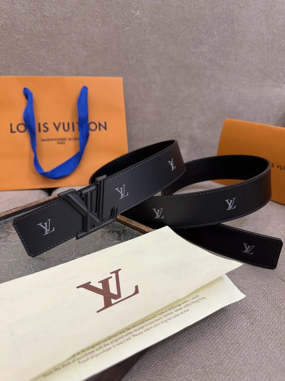 LV Black Leather Belt Matte - Hình 2
