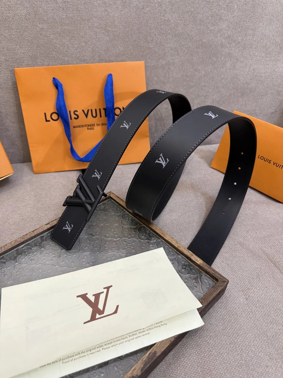 LV Black Leather Belt Matte - Hình 3