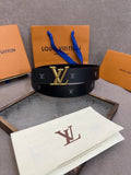 gold Louis Vuitton Black Monogram Leather Belt