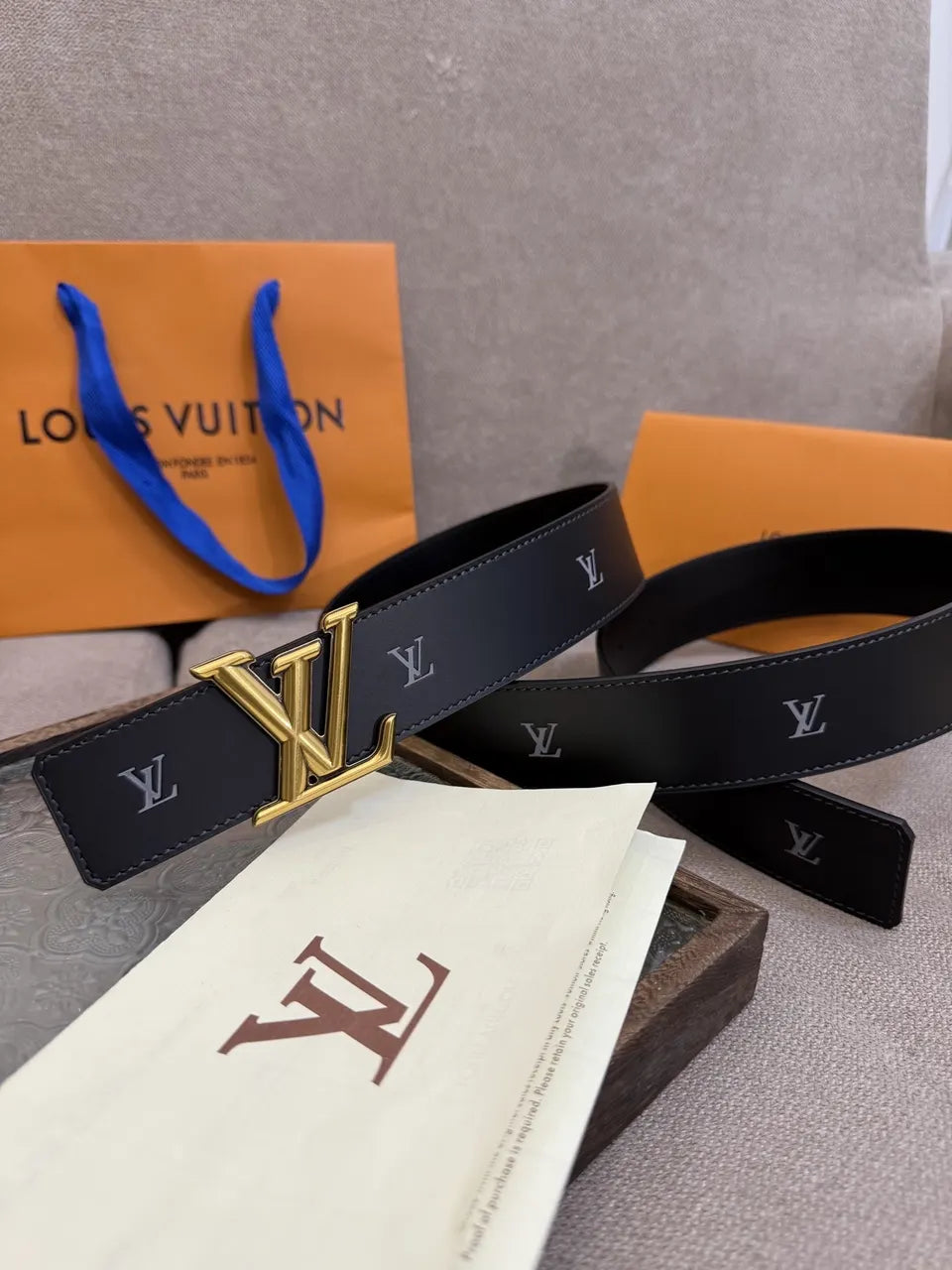 gold Louis Vuitton Black Monogram Leather Belt - Hình 3