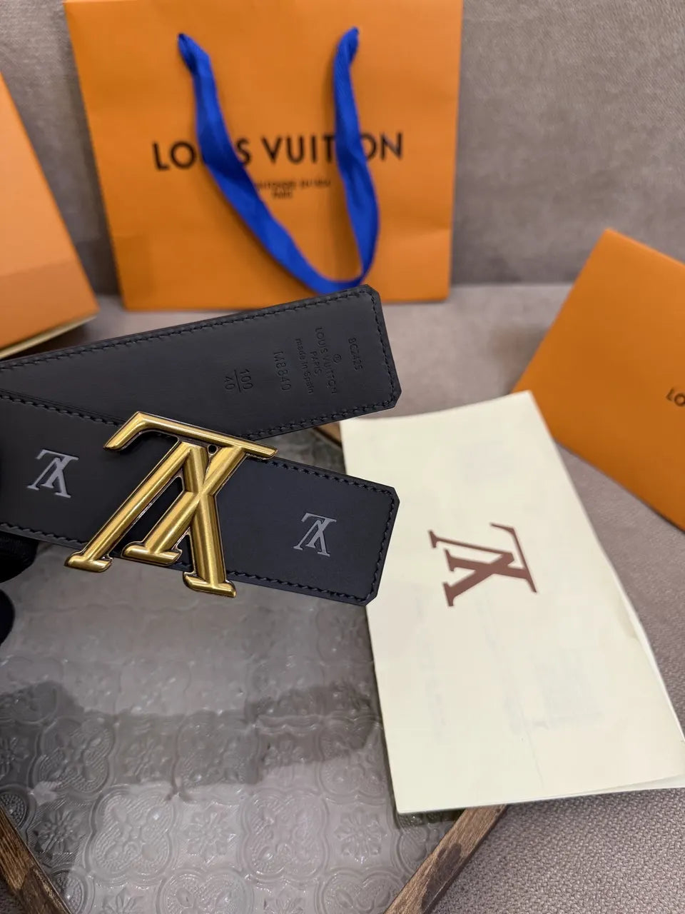 gold Louis Vuitton Black Monogram Leather Belt - Hình 4