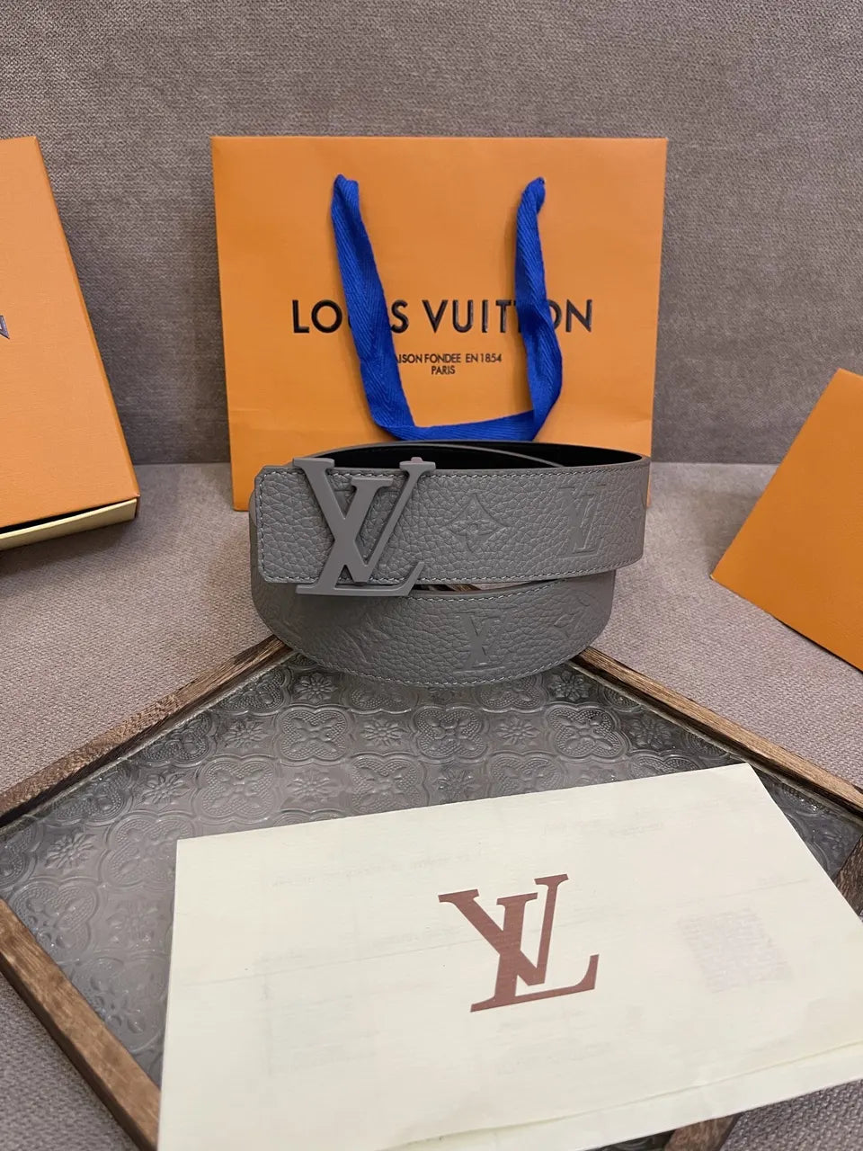 monogram Louis Vuitton Gray Leather Belt