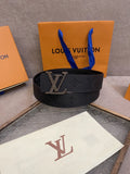 brown Louis Vuitton Embossed Black Leather Belt