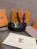 gold buckle Louis Vuitton Black Embossed Leather Belt