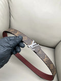 silver Louis Vuitton Monogram Brown Leather Belt