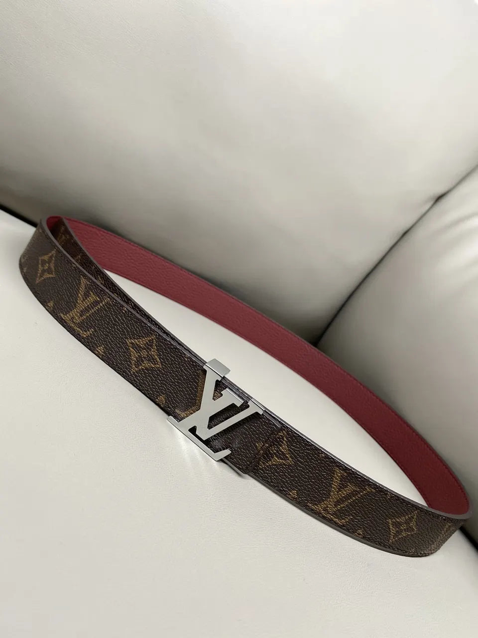 silver Louis Vuitton Monogram Brown Leather Belt - Hình 2