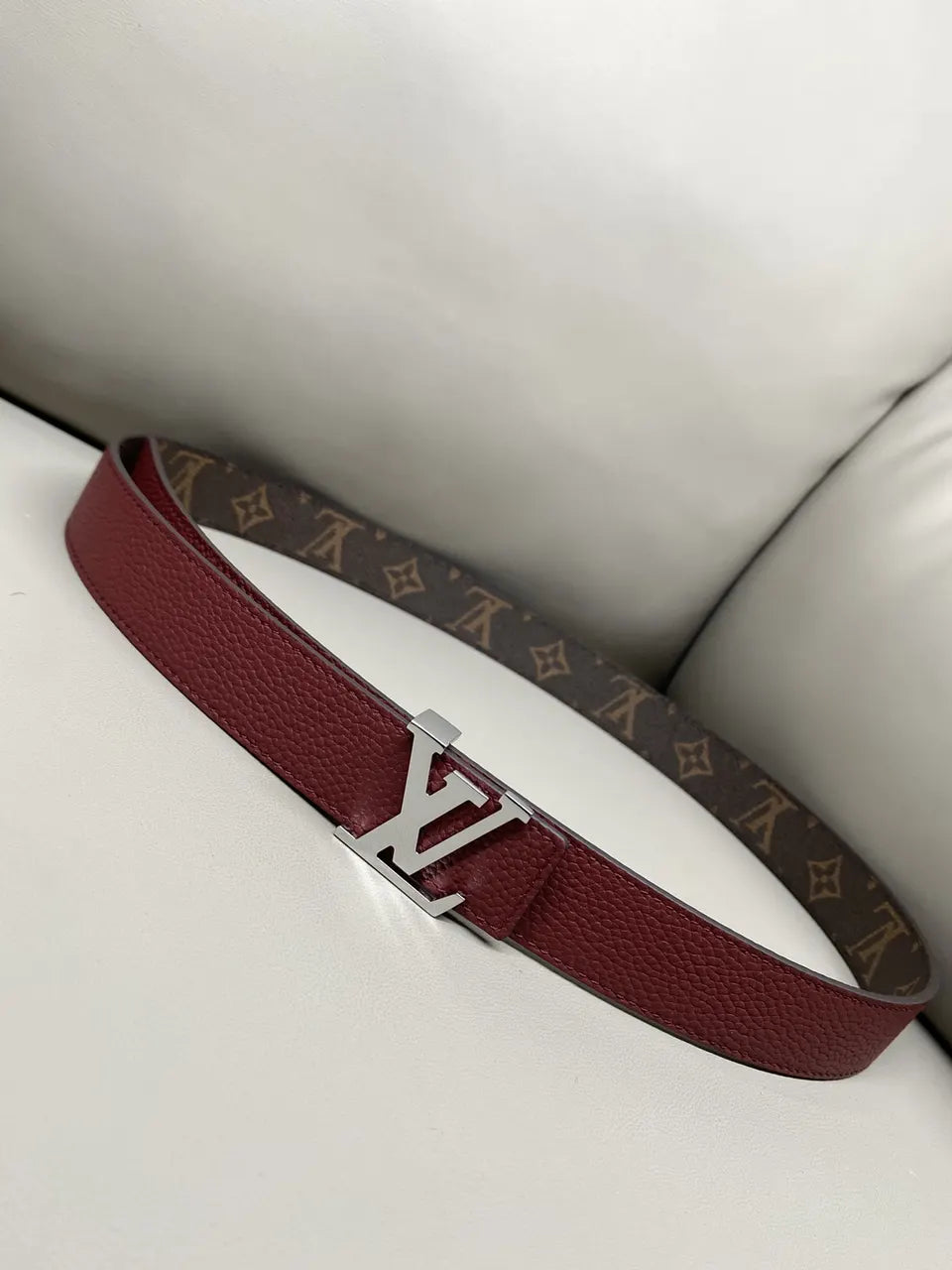 silver Louis Vuitton Monogram Brown Leather Belt - Hình 5