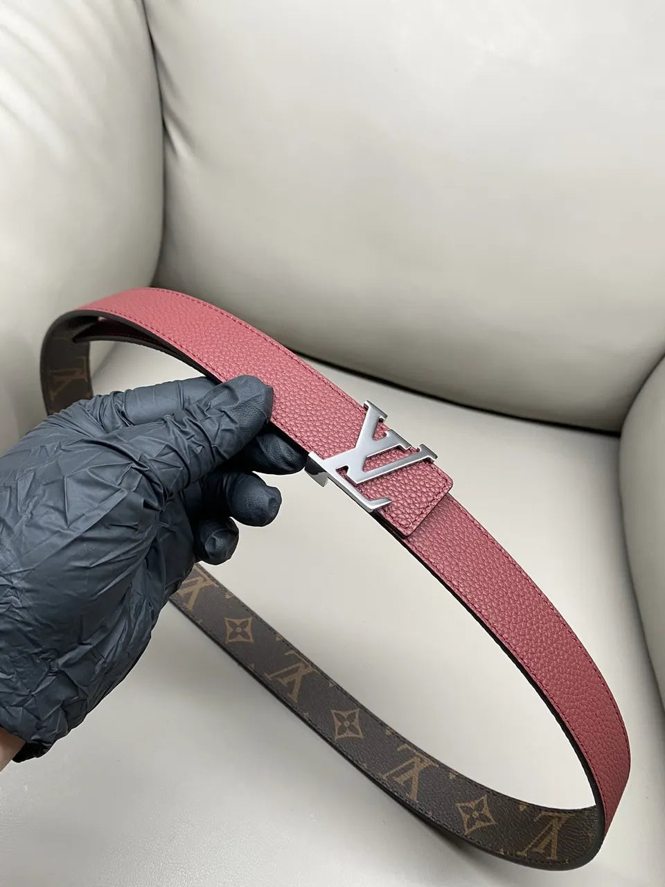 silver Louis Vuitton Monogram Brown Leather Belt - Hình 6