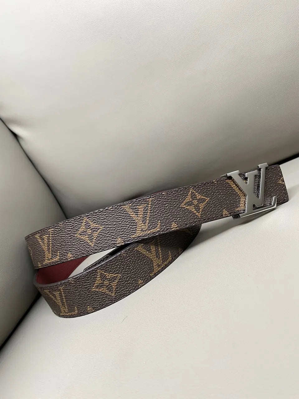 silver Louis Vuitton Monogram Brown Leather Belt - Hình 7