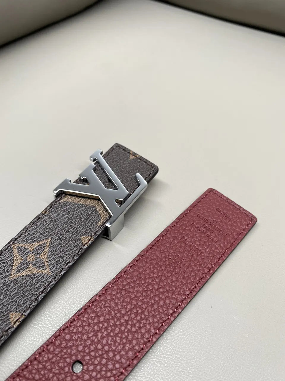 silver Louis Vuitton Monogram Brown Leather Belt - Hình 8
