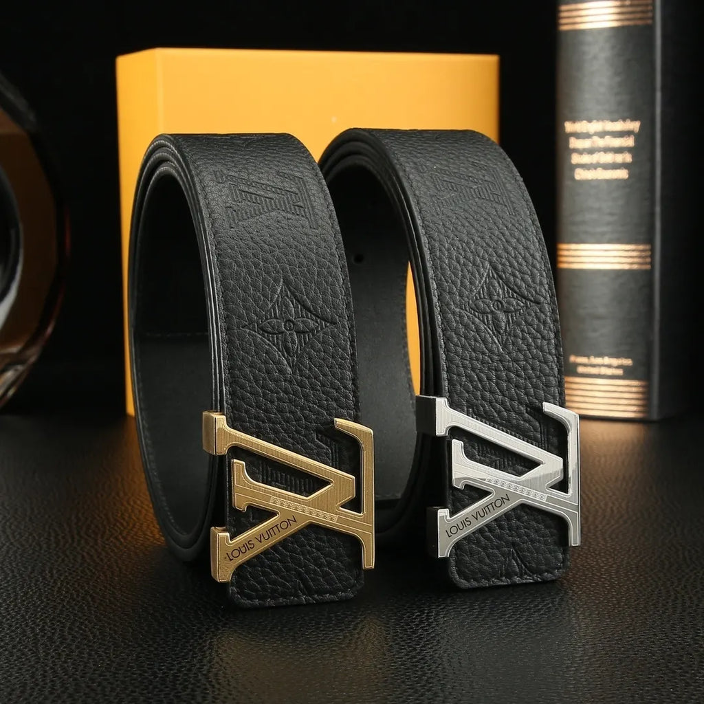 LV Embossed Black Leather Belt louis