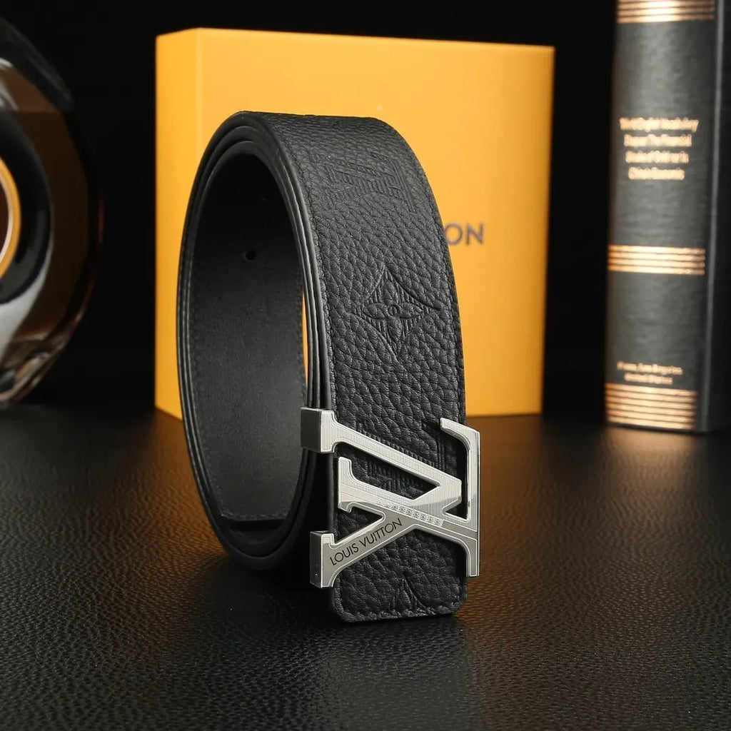 LV Embossed Black Leather Belt louis - Hình 2