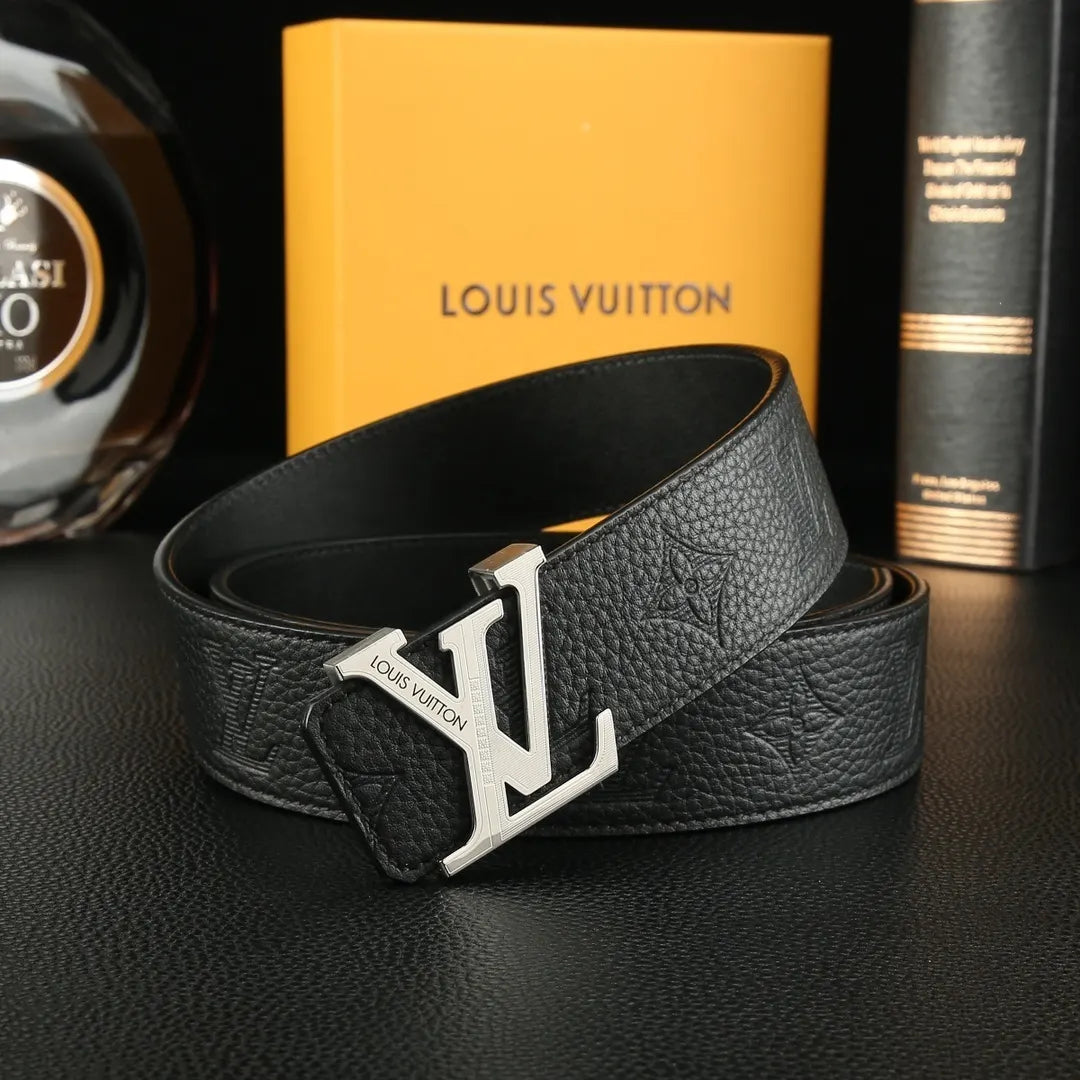 LV Embossed Black Leather Belt louis - Hình 4
