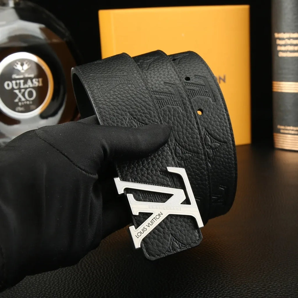 LV Embossed Black Leather Belt louis - Hình 5