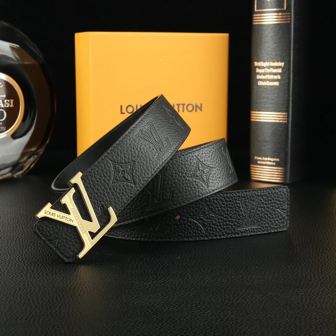 LV Embossed Black Leather Belt louis - Hình 6