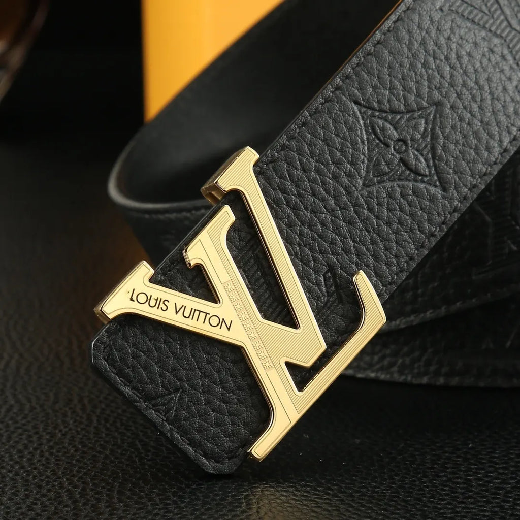 LV Embossed Black Leather Belt louis - Hình 7