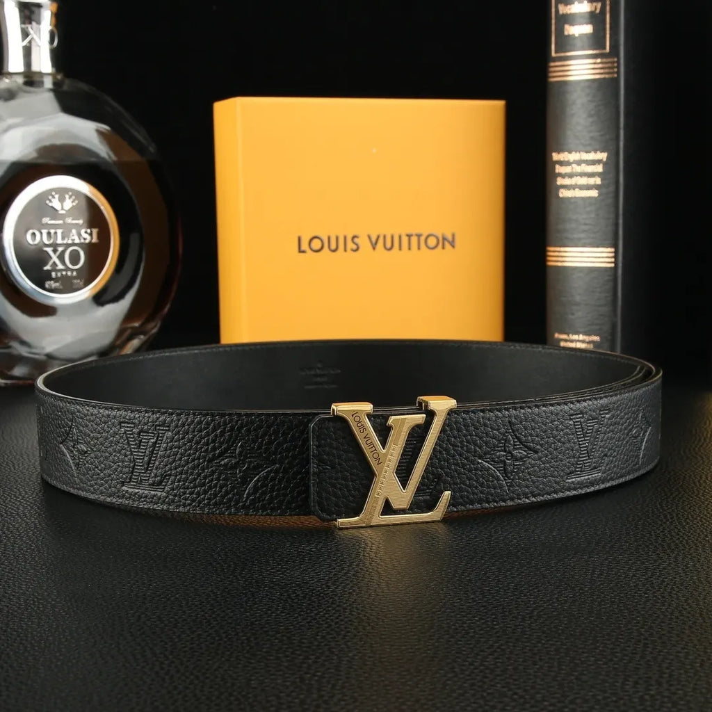 LV Embossed Black Leather Belt louis - Hình 8