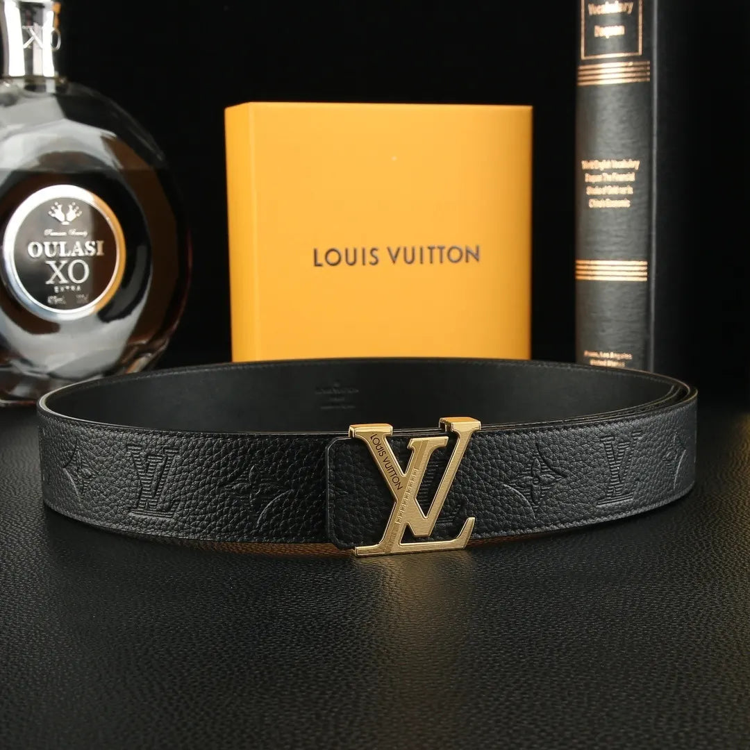 LV Embossed Black Leather Belt louis - Hình 8