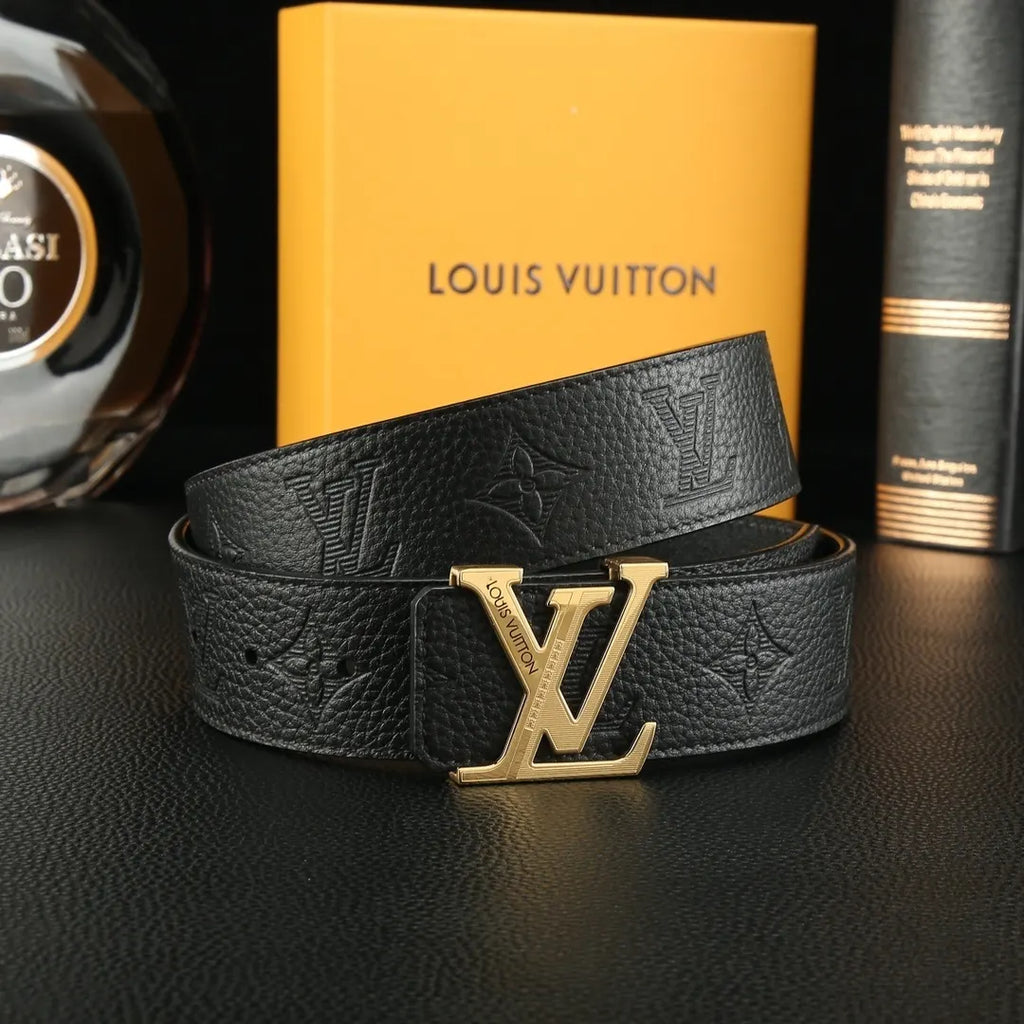 LV Embossed Black Leather Belt louis - Hình 9