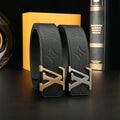 silver Louis Vuitton Embossed Black Belt
