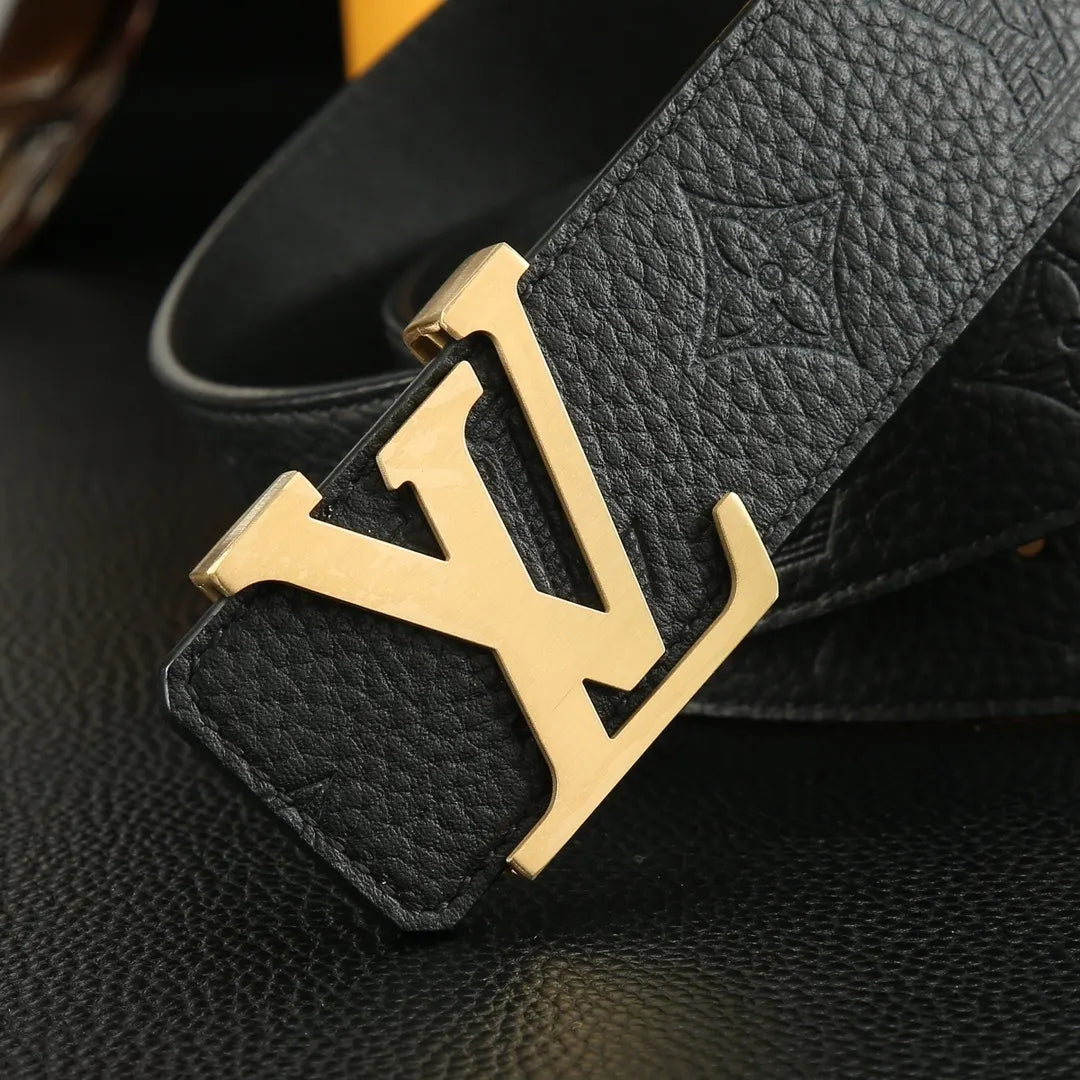 silver Louis Vuitton Embossed Black Belt - Hình 7