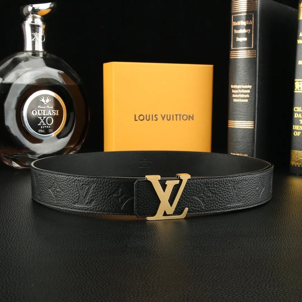 silver Louis Vuitton Embossed Black Belt - Hình 8