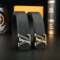silver Louis Vuitton Black Embossed Leather Belt