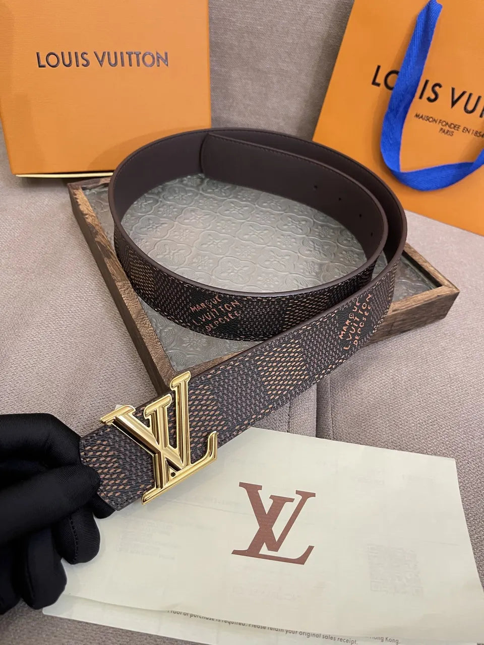 Louis Vuitton Brown Damier Belt - Hình 2