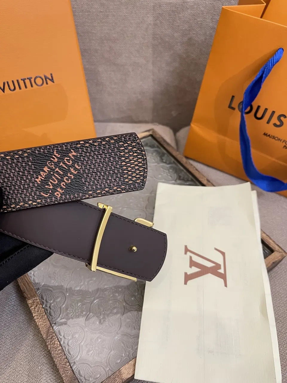 Louis Vuitton Brown Damier Belt - Hình 4
