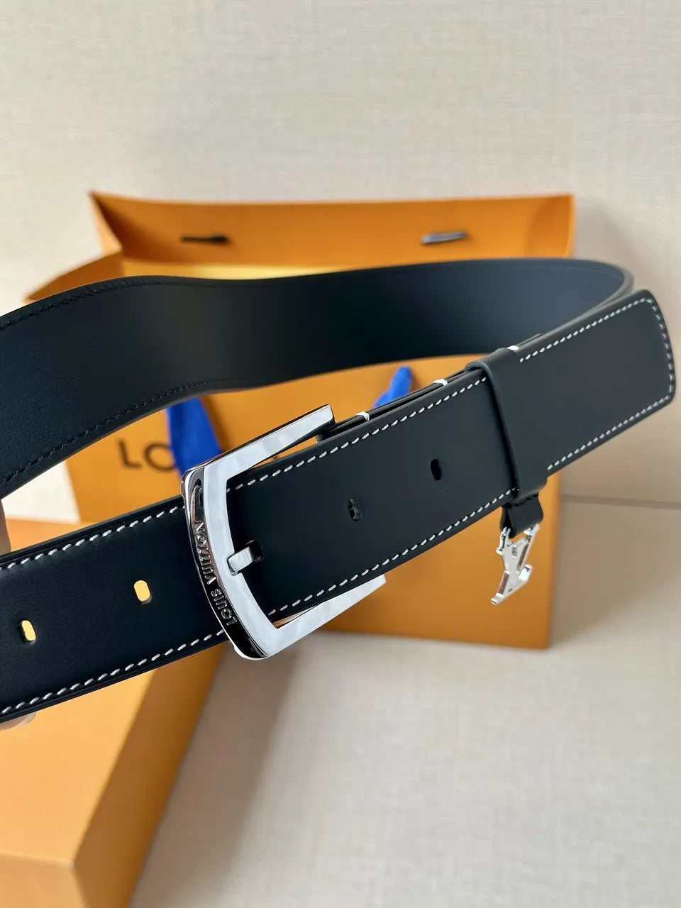 silver buckle Louis Vuitton Black Leather Belt