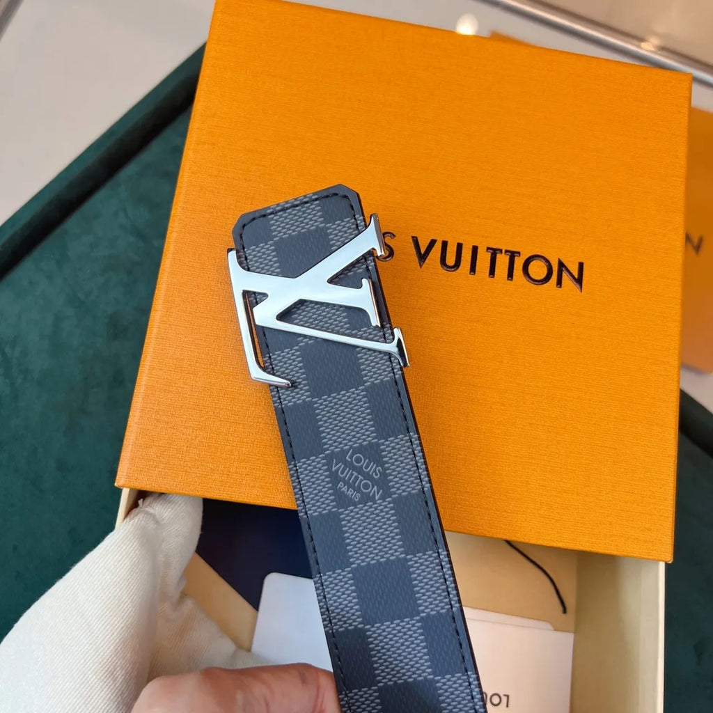 silver lv Louis Vuitton Damier Graphite Belt