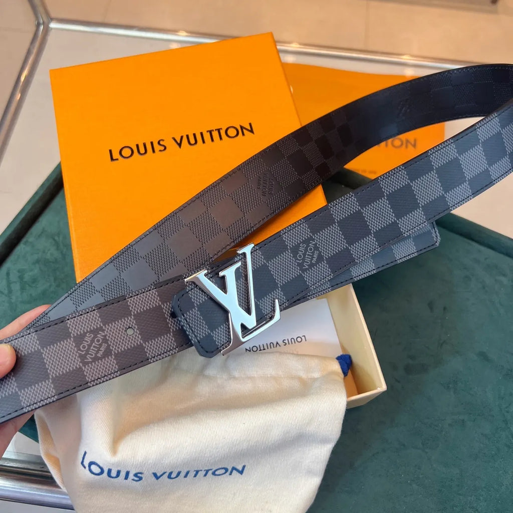 silver lv Louis Vuitton Damier Graphite Belt - Hình 5