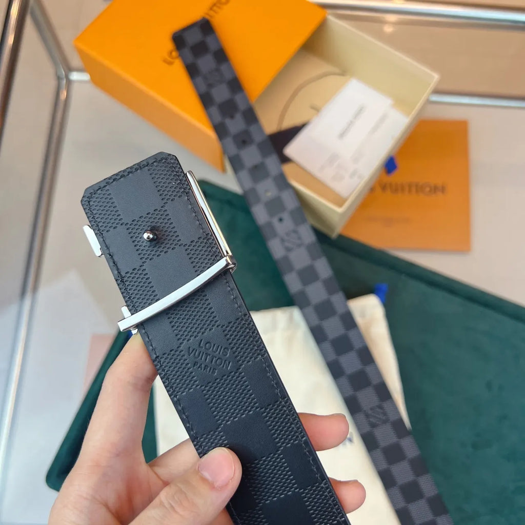 silver lv Louis Vuitton Damier Graphite Belt - Hình 6