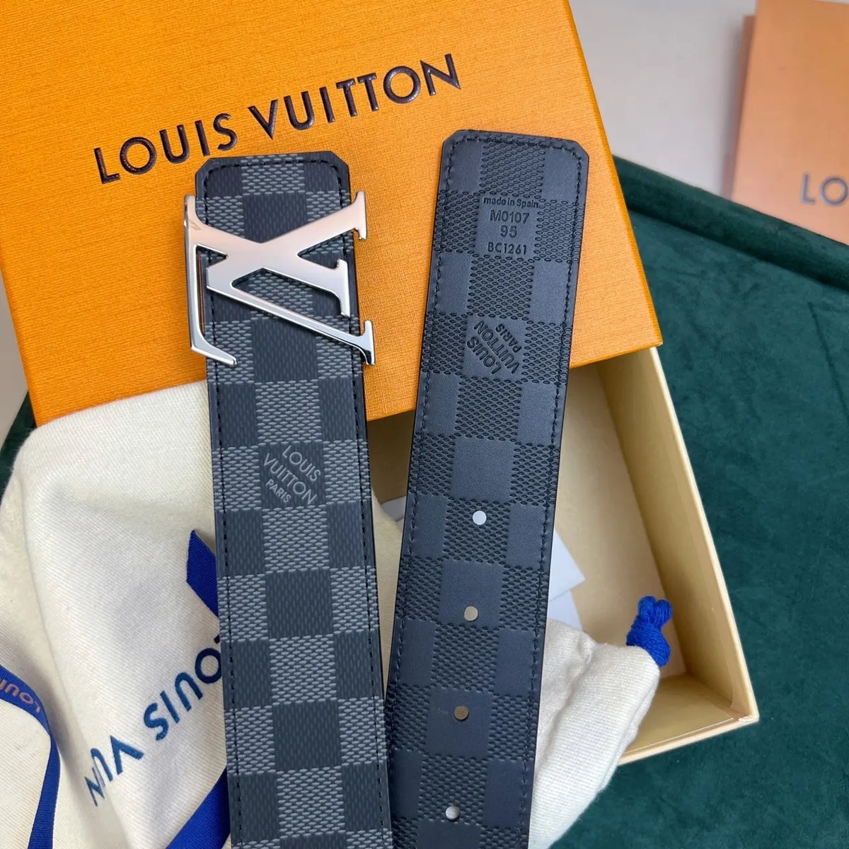 silver lv Louis Vuitton Damier Graphite Belt - Hình 8