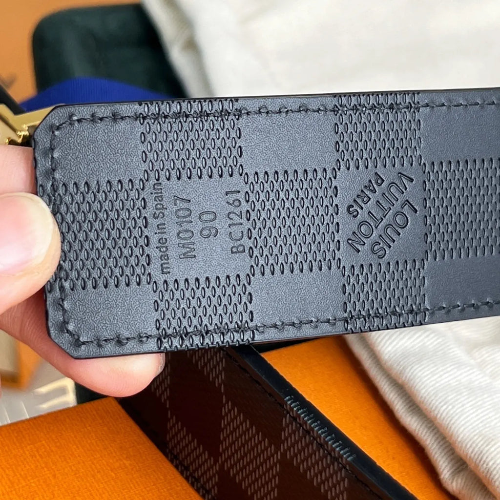 gold Louis Vuitton Damier Graphite Belt - Hình 8