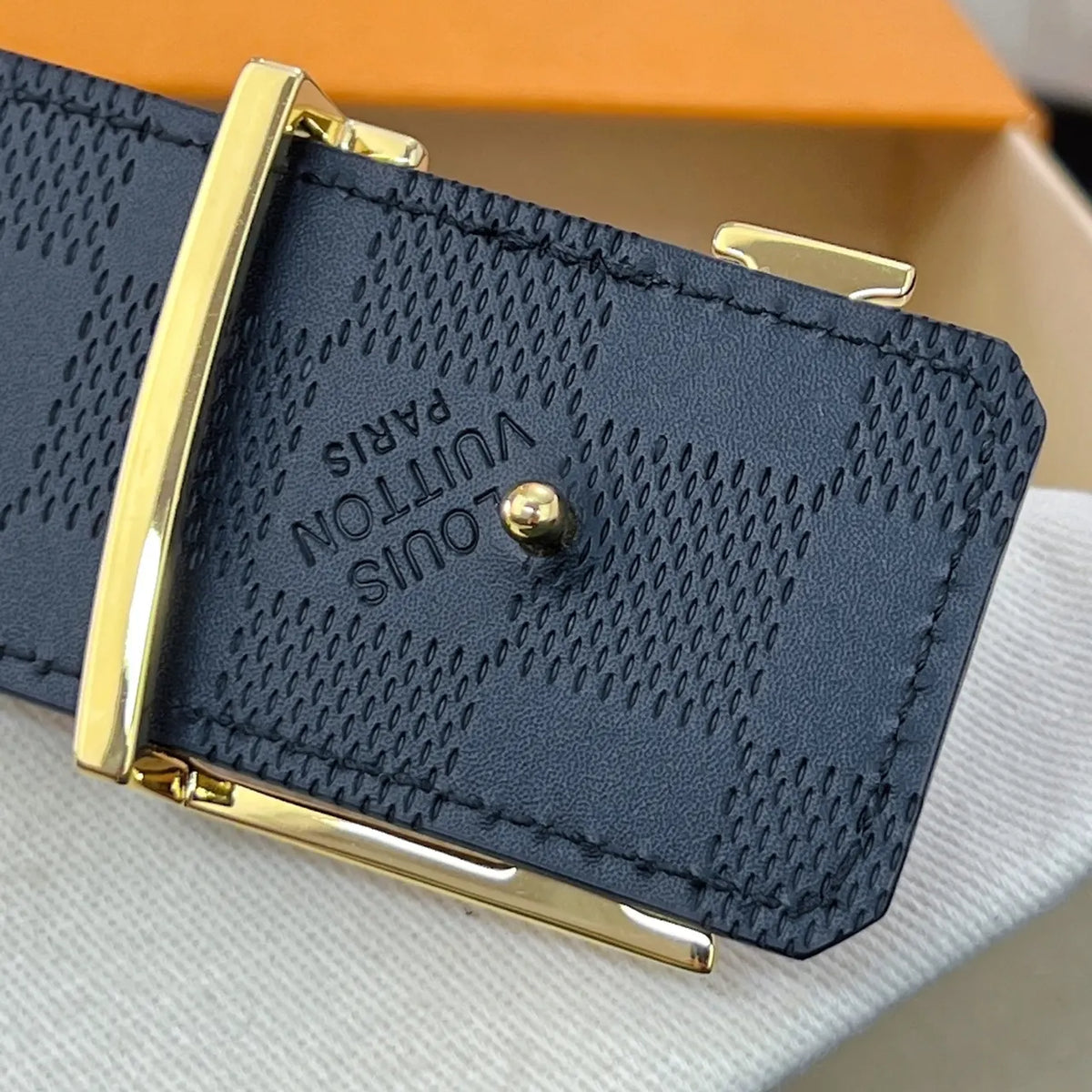 gold Louis Vuitton Damier Graphite Belt - Hình 9