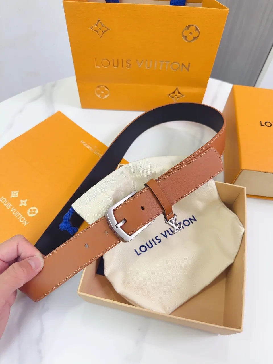 Louis Vuitton Caramel Leather Belt - Hình 2