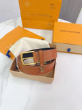 gold Louis Vuitton Tan Leather Belt