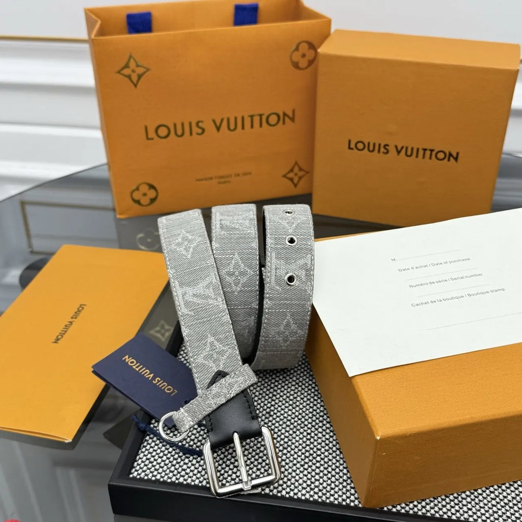 Louis Vuitton Gray Denim Belt - Hình 2