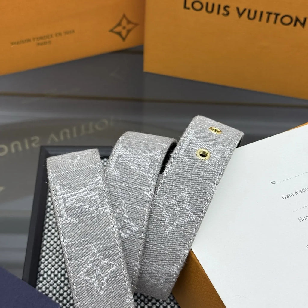 gold Louis Vuitton Gray Monogram Belt - Hình 3