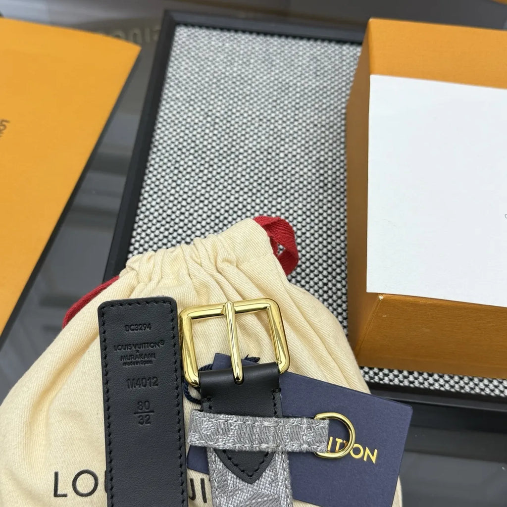 gold Louis Vuitton Gray Monogram Belt - Hình 5