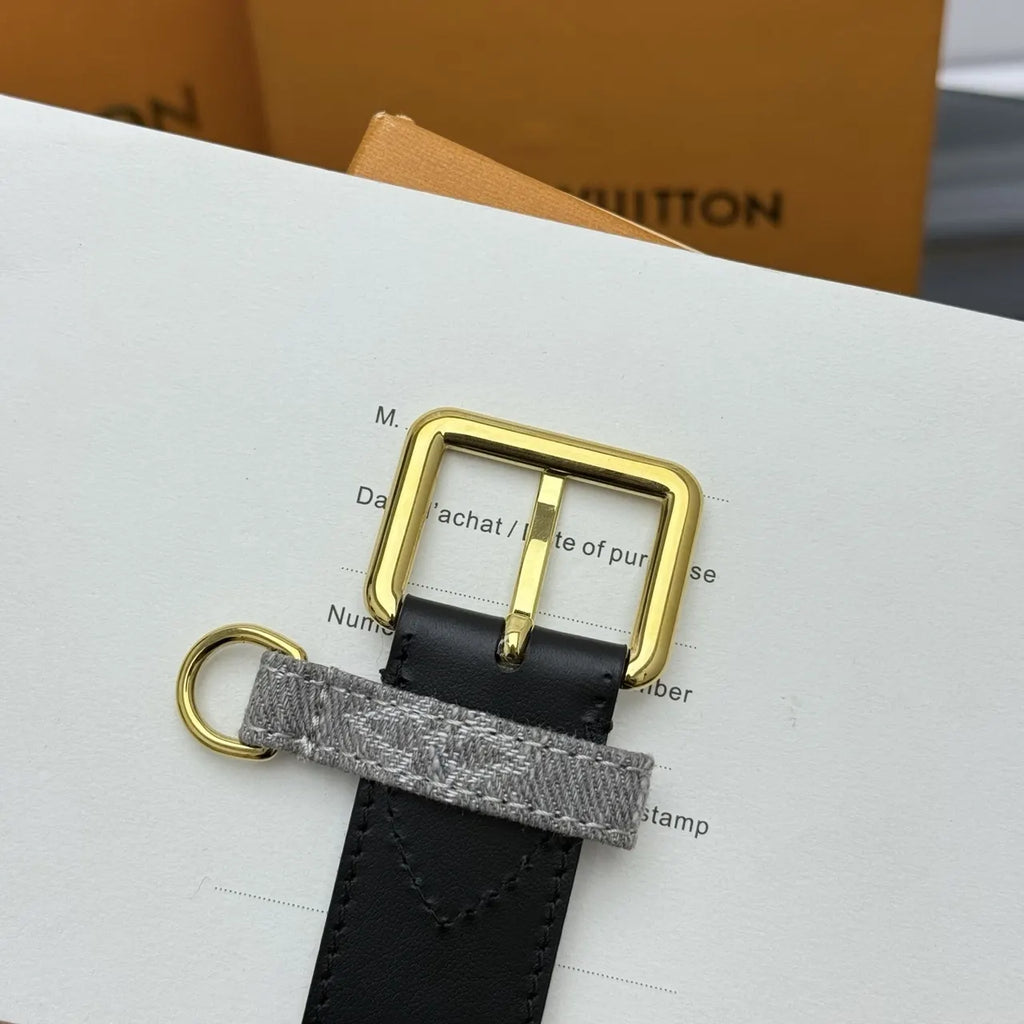 gold Louis Vuitton Gray Monogram Belt - Hình 7