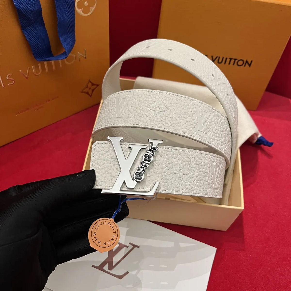 Louis Vuitton White Embossed Belt
