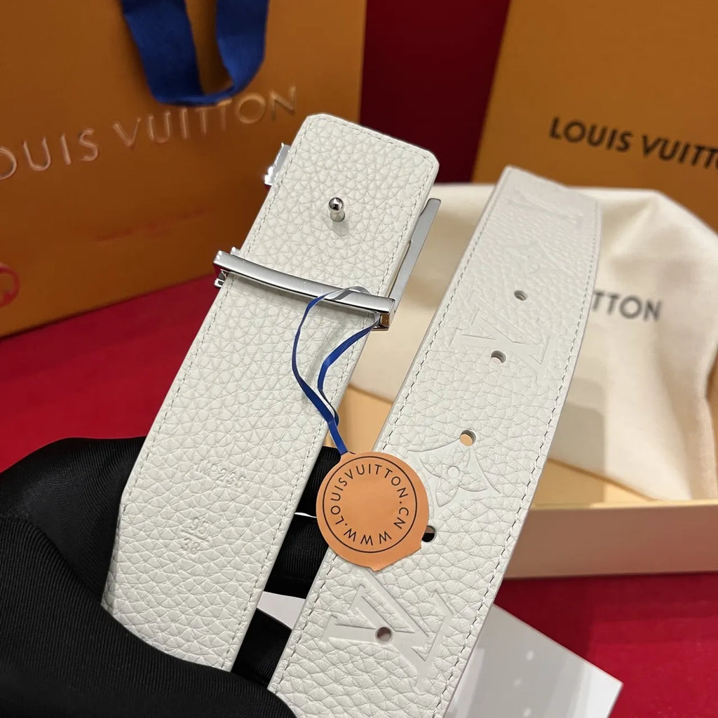 Louis Vuitton White Embossed Belt - Hình 5