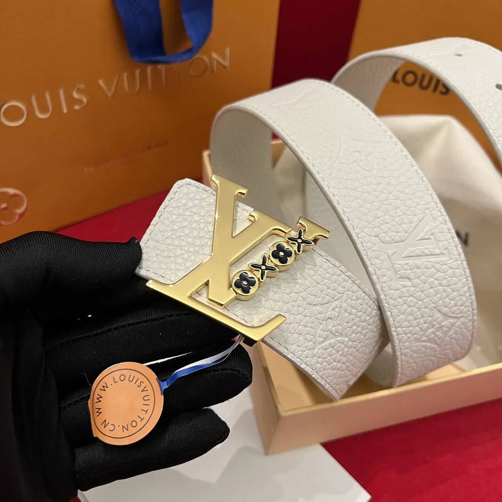Louis Vuitton White Embossed Leather Belt - Hình 2