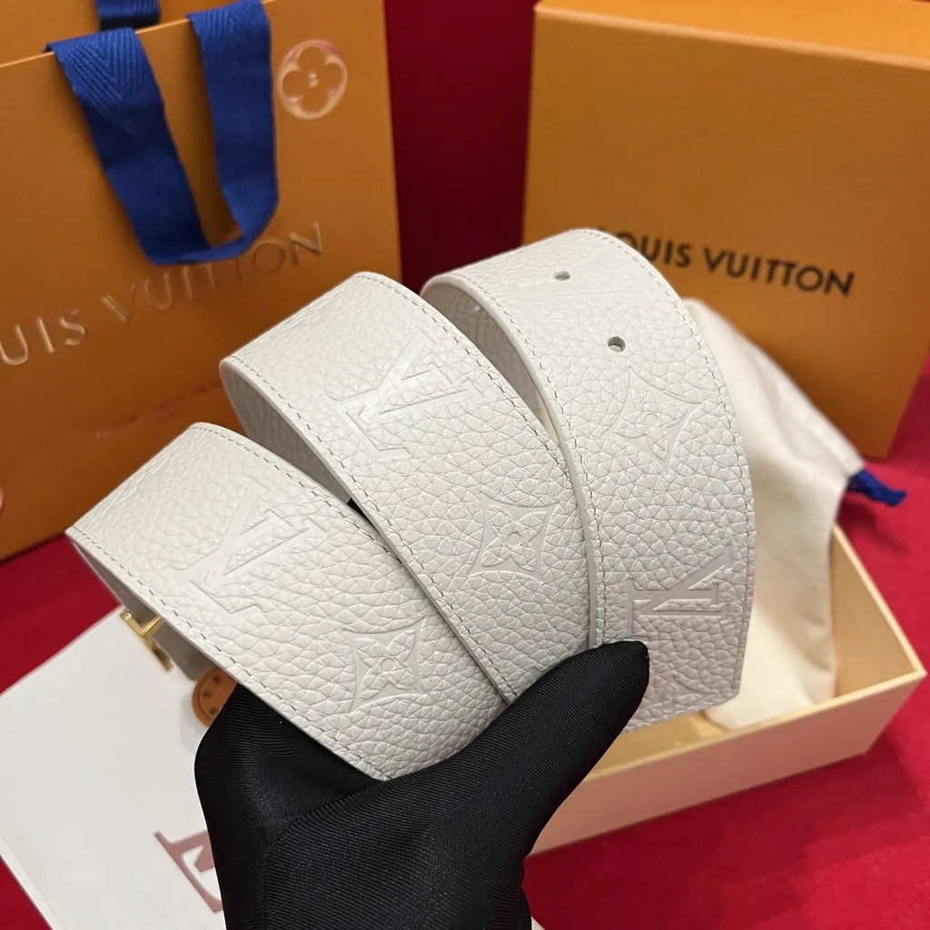 Louis Vuitton White Embossed Leather Belt - Hình 3
