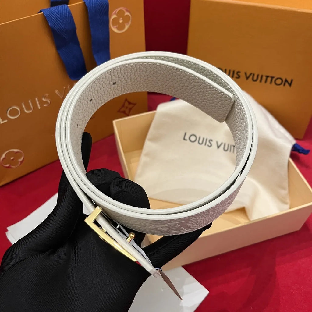 Louis Vuitton White Embossed Leather Belt - Hình 4