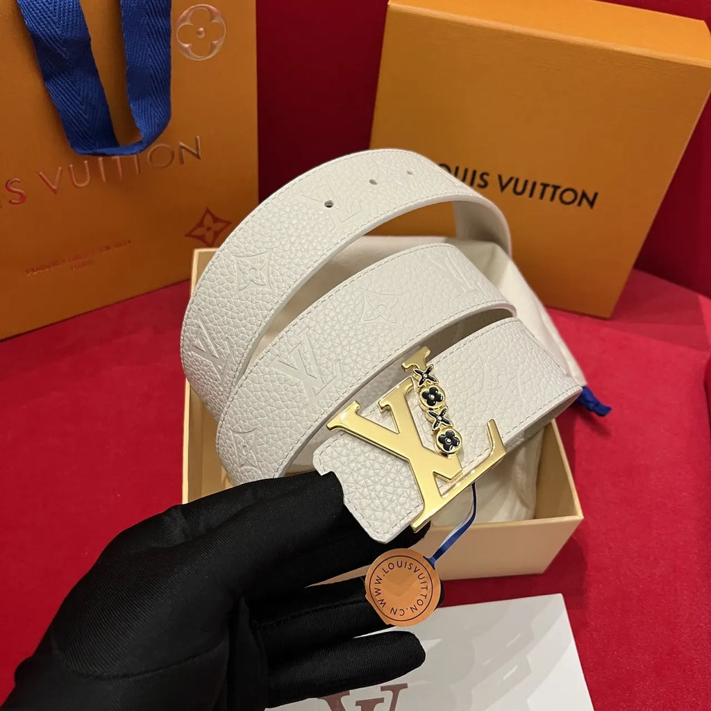 Louis Vuitton White Embossed Leather Belt - Hình 6