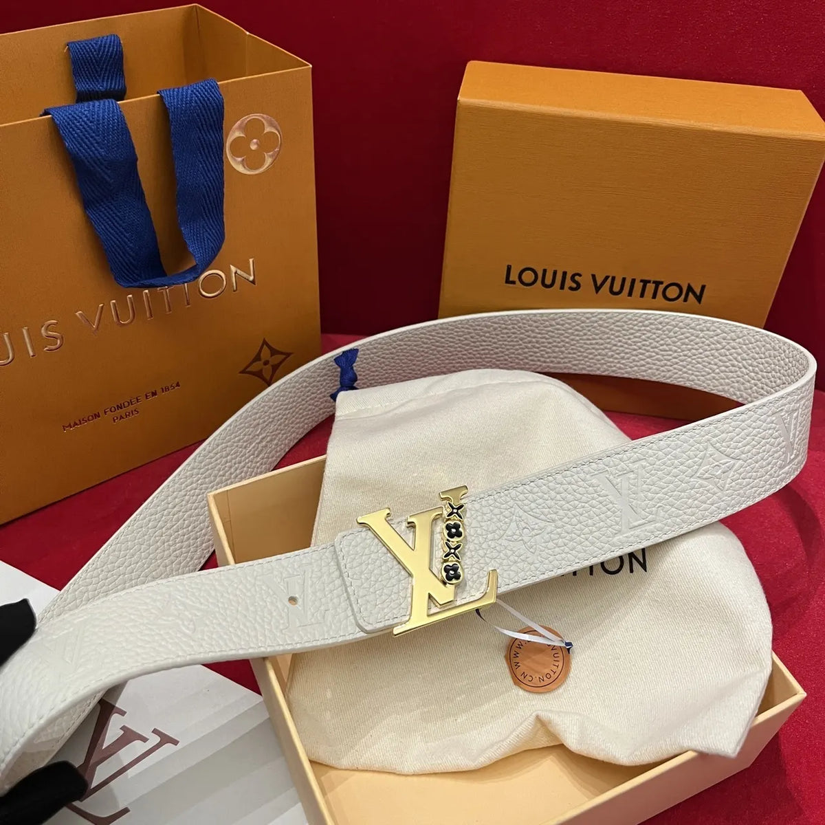 Louis Vuitton White Embossed Leather Belt - Hình 7