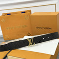 black Louis Vuitton Embossed Leather Belt
